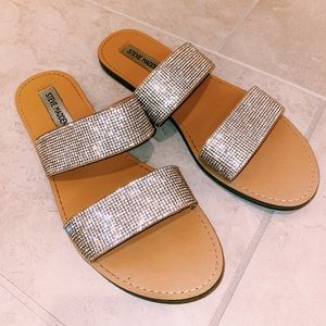 STEVE MADDEN Dual Woven Slide Sandal Rhinestone